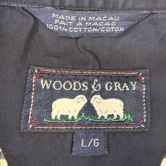 Woods & Gray 100% cottton blue & white check short sleeve button down shirt L - Picture 3 of 4